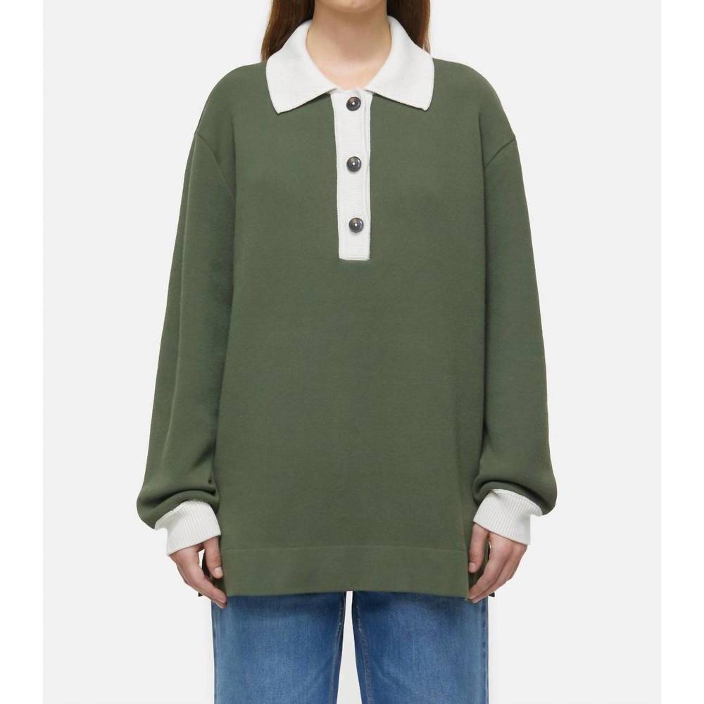 NEW CLOSED women's polo shirt in two-tone in green weed
